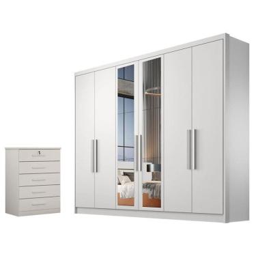 Imagem de Guarda Roupa Casal Linea com Espelho e Gaveteiro Suiça Neve - Novo Horizonte