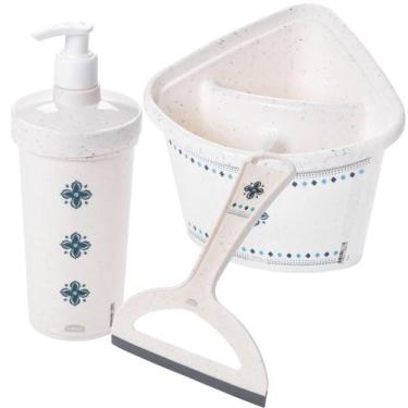 Imagem de Kit pia escorredor de talheres, rodinho e porta detergente marmorizado