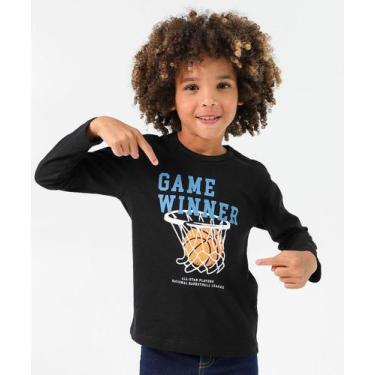 Imagem de Camiseta Infantil Estampa Basquete MR Tam 4 a 10 Preto, 10, Preto