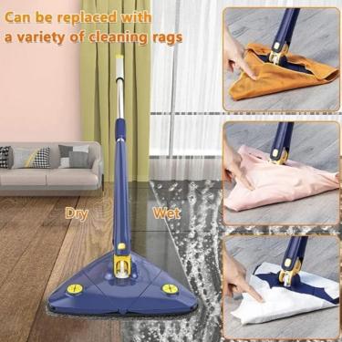 Imagem de Mop Giratório Mop Triangular Esfregão Rodo Mágico para Limpeza com Microfibra e Poste 1,3M Azul Yeet
