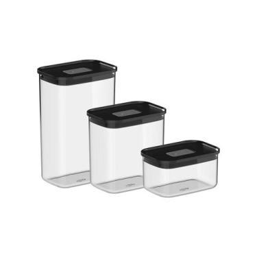 Imagem de Kit de Potes Herméticos Ou Retangulares 3 Peças Linha Duo Lock, Preto