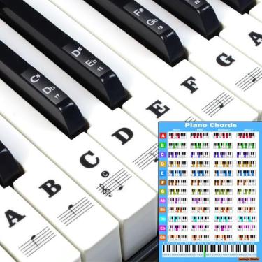 Imagem de Adesivos de Teclado de Piano Junlego com Tabela de Acordes (88/61/54/4