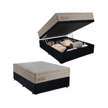 Imagem de Cama Box Baú Casal Sintético + Colchão Molas Ensacadas Ortobom AirTech