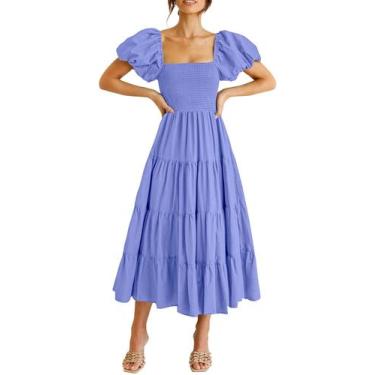Imagem de Vestido PRETTYGARDEN Roxo Azul Midi com Mangas Bufantes Pequeno