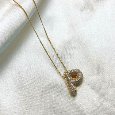 Imagem de Colar Pingente Letra Abaulada Cravejada cristal banhada a Ouro 18k - K