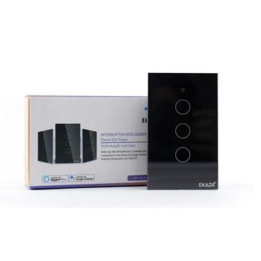 Imagem de Interruptor Inteligente Touch Wifi 3 Botões Preto Alexa,Home - EKAZA