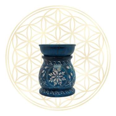 Imagem de Rechaud Difusor de Aromas Indiano de Pedra Sabão - Fluir, G - TURQUESA