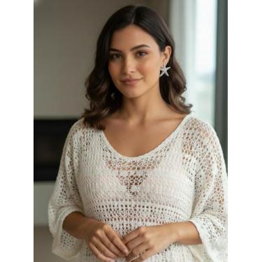 Imagem de Brinco Feminino Estrela do Mar  Bijuteria Moda Praia Cor:Prateado - De