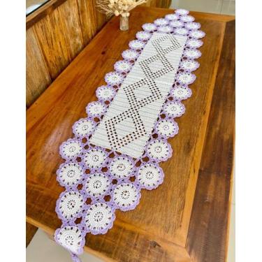 Imagem de Caminho De Mesa 1,50m Branco Com Detalhe Colorido Crochê - Maria Croch