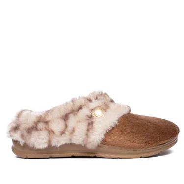 Imagem de Pantufa Feminina Pegada Slip Peluciada Marrom/Bege, Marrom, Bege, 34
