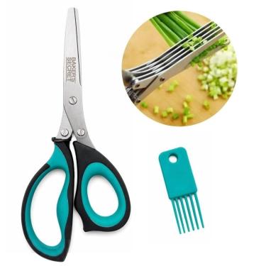 Imagem de Tesoura de Cozinha BS41125 para Cortar Ervas e Temperos com 5 Lâminas em Aço Inoxidável Prática Verde e Preto Baker 8CM