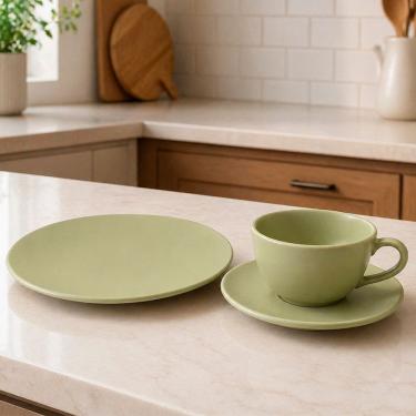 Imagem de Jogo de Café Lanche Unni Oliva 4 Pessoas 8 Peças em Cerâmica Acabamento Acetinado Verde Oxford