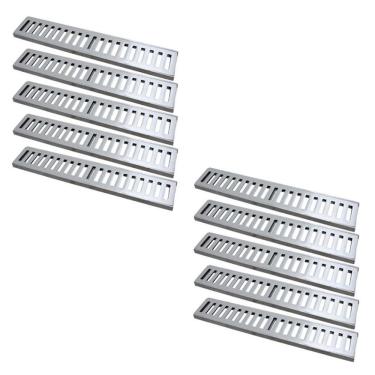 Imagem de Kit 10 Ralo Grelha Linear com Caixilho em Alumínio Polido 8x50cm GDA Industria e Distribuidora de Fundidos