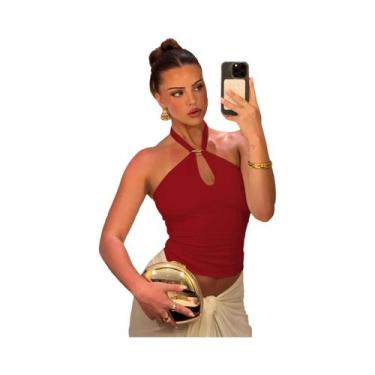 Imagem de Top Cropped Feminino Halter Sem Costas Com Bandagem, Moda Casual De Ve