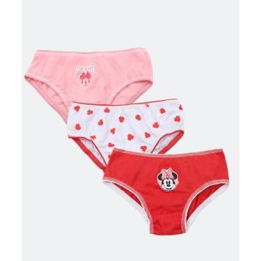 Imagem de Kit 3 Calcinhas Infantil Minnie Disney Tam 2 a 12 Verm-85003, Vermelho