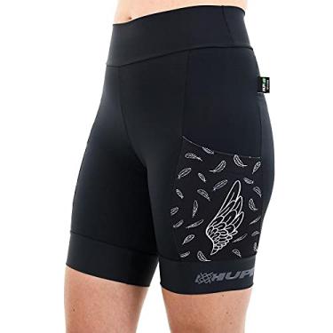 Imagem de Bermuda para Corrida de Compressão HUPI Run Asas Feminina Longa, Cor: PRETO, Tamanho: GG