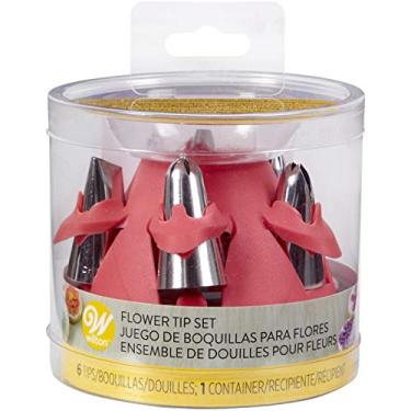 Imagem de Wilton Conjunto de pontas de tubulação de flores com suporte de silicone, rosa, 7 peças