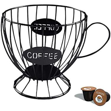 Imagem de Suporte de cápsula de café multiuso, porta-copos K, organizador de armazenamento para balcão de café, suporte para cápsulas de café de ferro forjado de grande capacidade (preto)