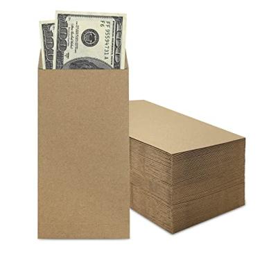 Imagem de Pacote com 200 envelopes Kraft para dinheiro, 16 x 8,5 cm, adequado para o desafio de economia de dinheiro, envelopes grossos de 120 GSM para dinheiro, orçamento, cheque, moeda, ingressos, joias,