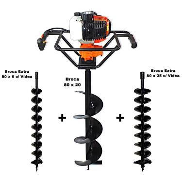 Imagem de KIT Perfurador de Solo Vulcan VPS520 2T 52CC 2,5HP com Broca 80x20cm + Brocas Extras Kawashima 80x6cm e 80x25cm com Vídea