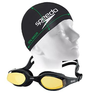 Imagem de Kit Óculos Natação Speedo Tempest Espelhado + Touca Big Cap (óculos preto espelhado)