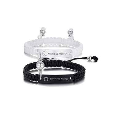 Imagem de MEALGUET Pulseiras de identificação personalizadas para casais, gravação personalizada, feita à mão, corda trançada, pulseira para homens, mulheres, amizade, ajustável, presente personalizado para
