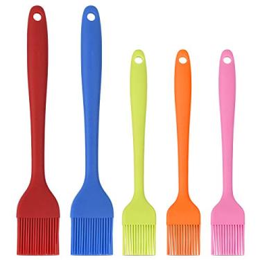 Imagem de Hhyn Conjunto de 5 pincéis de silicone para assar pastelaria, resistente ao calor, molho de manteiga de óleo para churrasco, churrasco, cozinha, assar, pastelaria, 2 grandes e 3 pequenos multicoloridos