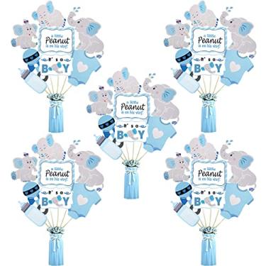 Imagem de LEBERY 24 peças de palitos de elefante azul, enfeite de mesa para meninos e meninos, recortes azuis de amendoim para tema de elefante azul, chá de bebê, artigos de festa de aniversário, estampa dupla face
