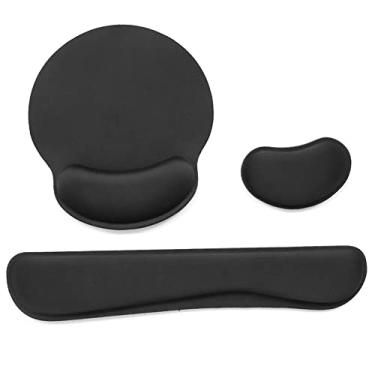 Imagem de ERYUE Ergonômico Memory Foam Teclado Descanso de Pulso Mouse Conjunto de Mouse Pad com Tecido de Antiderrapante Base de Borracha Preta