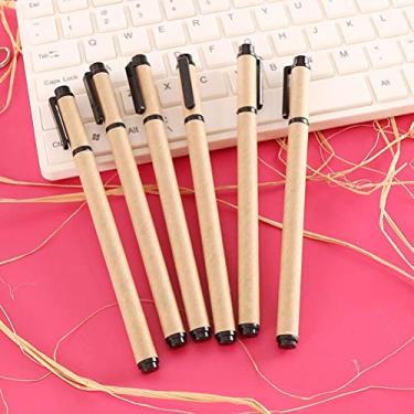 Imagem de Conjunto de 10 canetas de tinta gel 0,5 mm caneta esferográfica de ponta fina média canetas ecológicas criativas, barril de papel kraft canetas rolantes de tinta preta, material de escritório escolar para escrever desenho