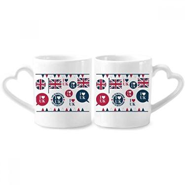 Imagem de Union Jack I Love UK Conjunto de canecas de porcelana para casal country em forma de coração coração coração