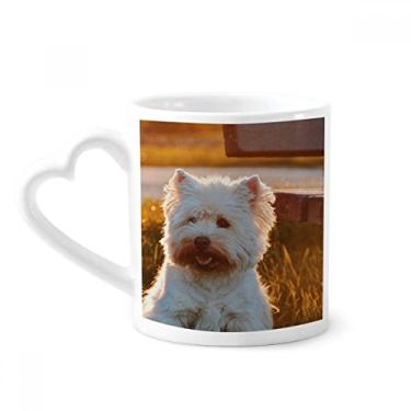 Imagem de Caneca de cachorro branco animal solitário noite café cerâmica copo de coração de vidro
