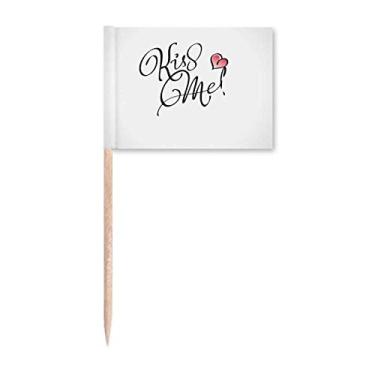 Imagem de Kiss Me Heart Quote Handwritten Toothpick Flags Marker Topper Decoração de Festa