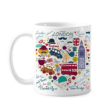 Imagem de Love Heart Big Ben Bus UK landmark Flag Mug Cerâmica Coffee Porcelain Cup Tableware