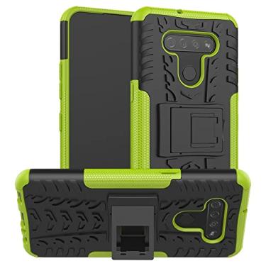 Imagem de Capa protetora de capa de telefone compatível com LG K51, TPU + PC Bumper híbrido capa robusta de grau militar, capa de telefone à prova de choque com bolsas de suporte mangas (cor: verde)