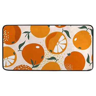Imagem de Tapete de cozinha antifadiga, antiderrapante, absorvente, confortável, folhas de laranjas frescas, tapete macio para corredor, banheiro, quarto, 99 x 50 cm