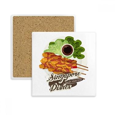 Imagem de Porta-copos quadrado tradicional Singapura Satay prato bandeja suporte subplaca pedra isolante