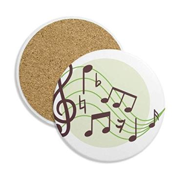 Imagem de Caneca, formato redondo, abacotado, notas musicais, porta-copos, suporte redondo, pedra absorvente, 2 peças