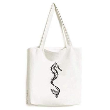 Imagem de Hippocampus Marine Life Bolsa de lona com ilustração preta Bolsa de compras casual