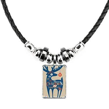 Imagem de DIYthinker Colar de Natal cervo azul joia Torque pingente de corda de couro