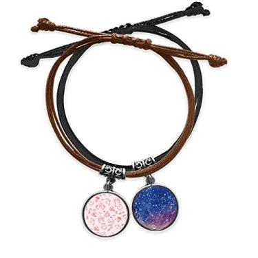 Imagem de DIYthinker Pulseira de couro rosa vermelho coração amor dia dos namorados corrente de mão pulseira de couro céu estrelado