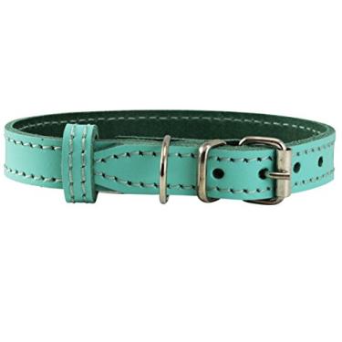 Imagem de Coleira de couro genuíno para cães e filhotes menores 3 tamanhos turquesaDogs My Love Neck: 9.5"-12"; 5/8" Wide VOL-SPRING-Collar.16-88