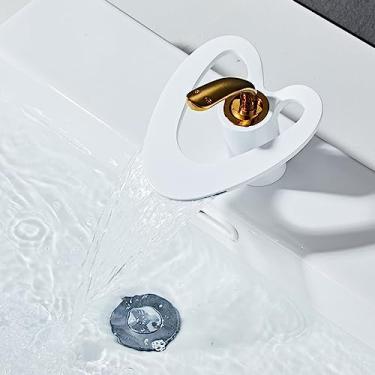 Imagem de Torneira de lavatório em cascata Misturador de água quente e fria Torneira de pia de banheiro Torneiras de lavatório montadas no convés, SLT239, WG