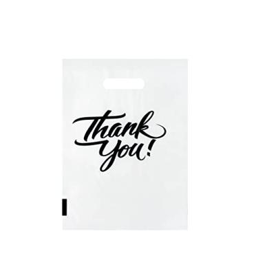 Imagem de InfinitePack 100 unidades de sacos de mercadoria, alças cortadas, sacolas de compras de varejo para boutique, sacolas de Goodie, sacolas de presente a granel, lembrancinhas, sacos de plástico reutilizáveis de 1,25 mil, branco