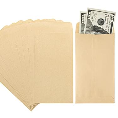 Imagem de ACSTEP Pacote com 100 envelopes de dinheiro marrons 8,5 x 15,5 cm para orçamento, pequenos envelopes de dinheiro Kraft autoadesivos para dinheiro, moedas, cheque, sementes, desafios de economia de
