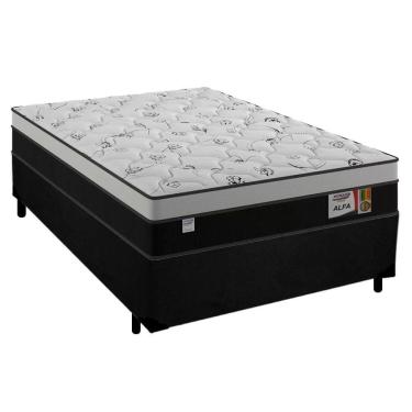 Imagem de Cama Box Casal Suede + Colchão Molas Ensacadas Alfa Plumatex 138x188x62 Preto