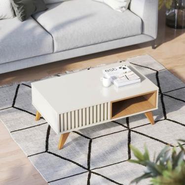 Imagem de Mesa De Centro Ripado 90x35cm Jeri Off White/Freijó - Colibri