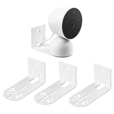 Imagem de Pacote com 3 suportes de câmera adesivos de metal para câmera de segurança Google Indoor Nest 2ª geração com fio, suporte de parede ajustável para câmera para ângulos de visualização ideais, branco