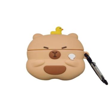 Imagem de Capa de fone de ouvido para AirPods Pro/Pro 2, linda capa de capivara de pato descansando calma silicone TPU macio, adorável capa protetora de capivara marrom