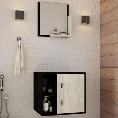 Imagem de Armário de Banheiro Olivia 1 Porta 2 Prateleiras com Espelho Preto Oni